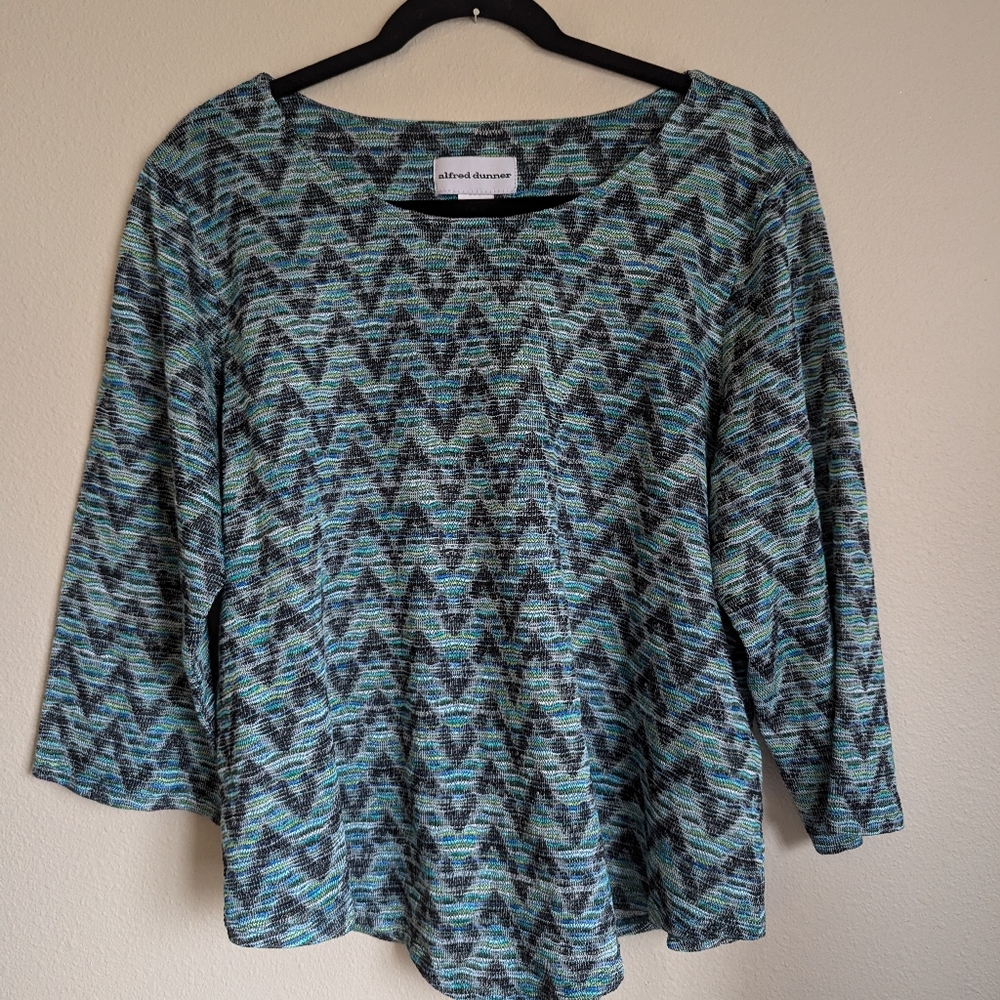 Alfred Dunner Blue Patterned Top Size L